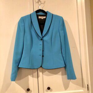 Tahari ASL Teal-Blue Blazer with Black Trim